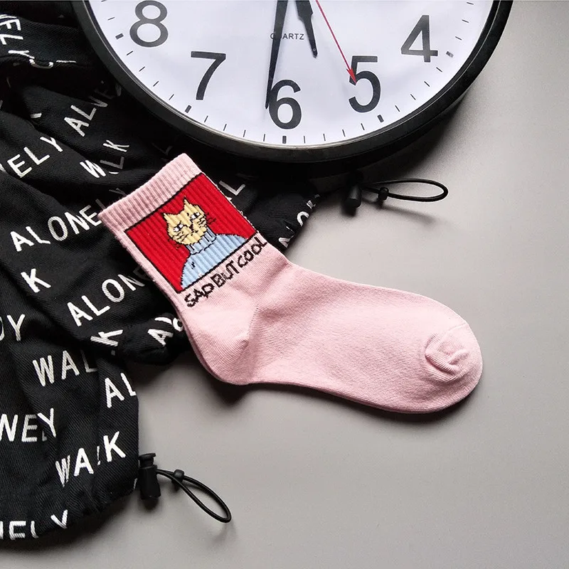 Женские Длинные хлопковые носки с принтом кошки и букв|Носки| |