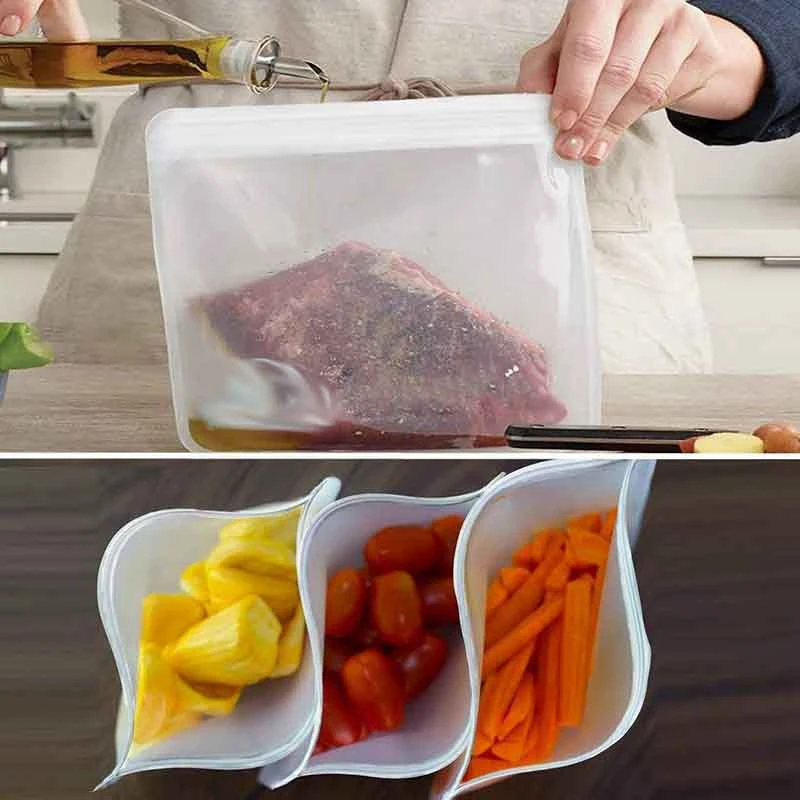 

12Pcs/Set Food Bag Frosted PEVA Silicone Food Fresh-Keeping Bag Reusable Freezer Bag Leakproof Top Fruits Lunch Box