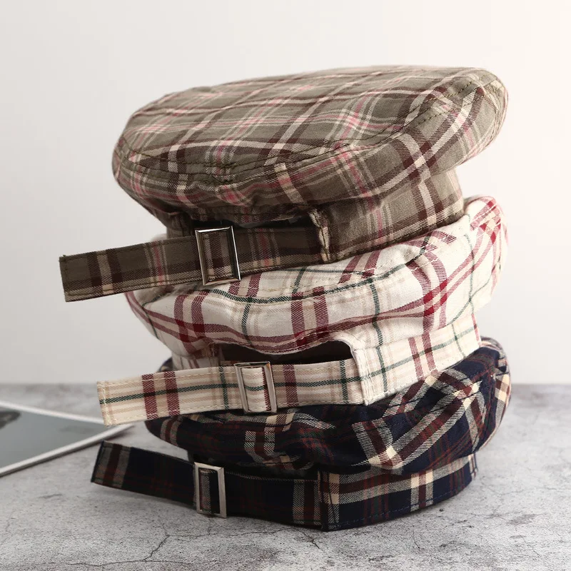 

Fashion ins Women Plaid Berets Hat Vintage British Flat Hats For fashion Winter Female Cotton Wool warm Hats