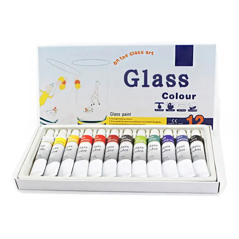 

12ml 12 Colors Glass Paint Acrylic Hand Painted Pigments Drawing Tubes Set Artist Art Supplies