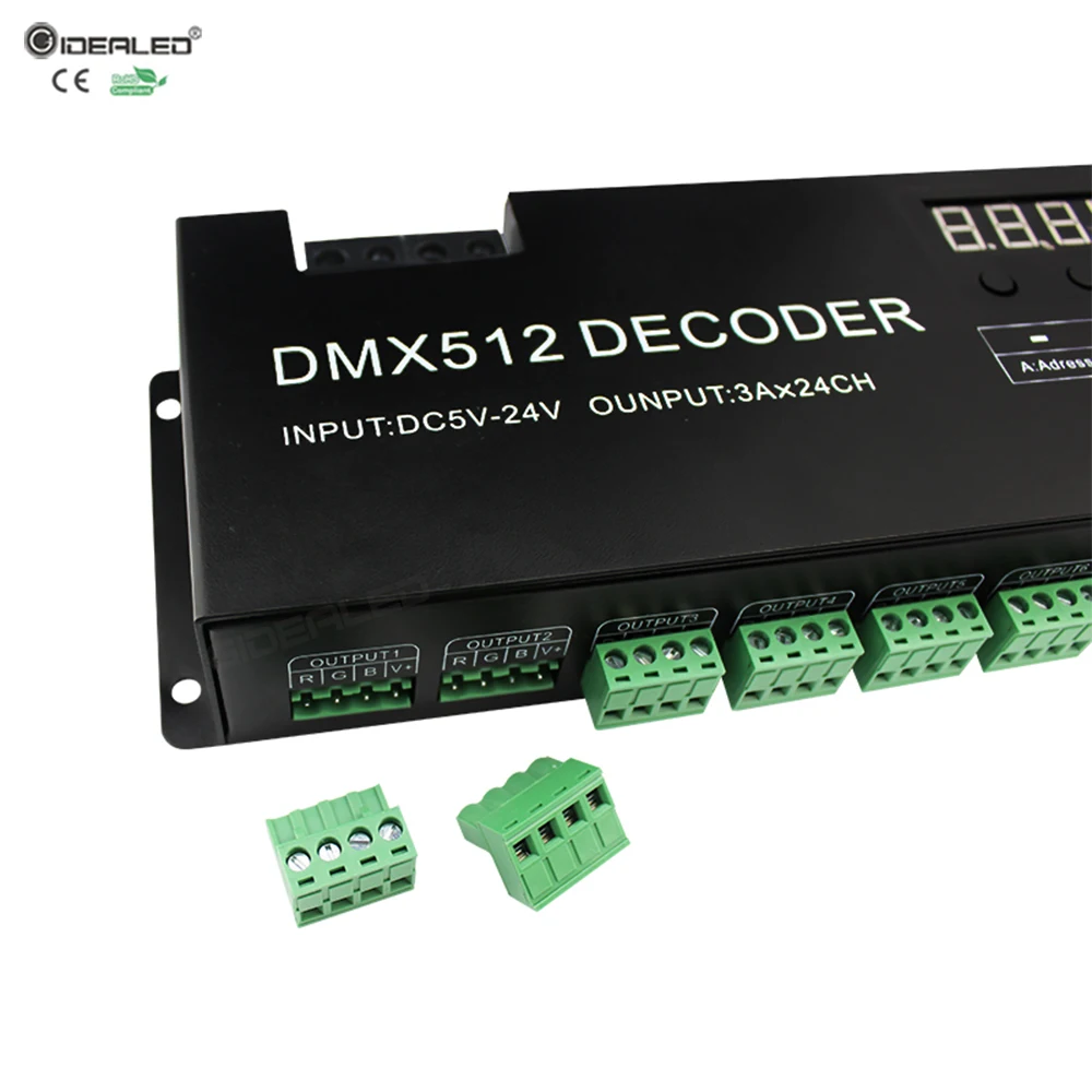 

24 channel RGB DMX 512 Decoder With Digital Display 72A Dimmer PWM Driver RGB Strip Controller DMX With RJ45 Input DC5V-24V