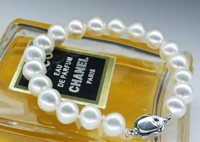 Великолепный 9 10 мм Южное море круглый белый жемчуг браслет 7 5 8 &quot925s|Гибкие и