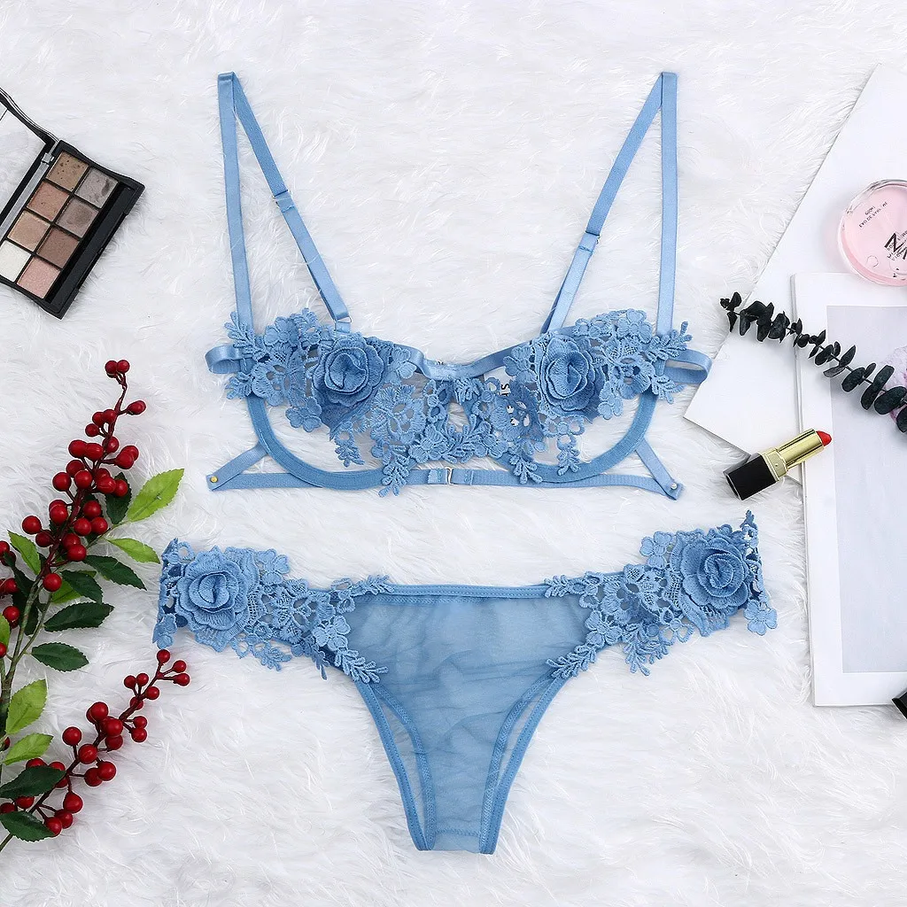 Sexy Lingerie For Women Temptation Floral Crotchless Bra Erotic Costumes Female Underwear Briefs Set Porno Sleepwear | Тематическая