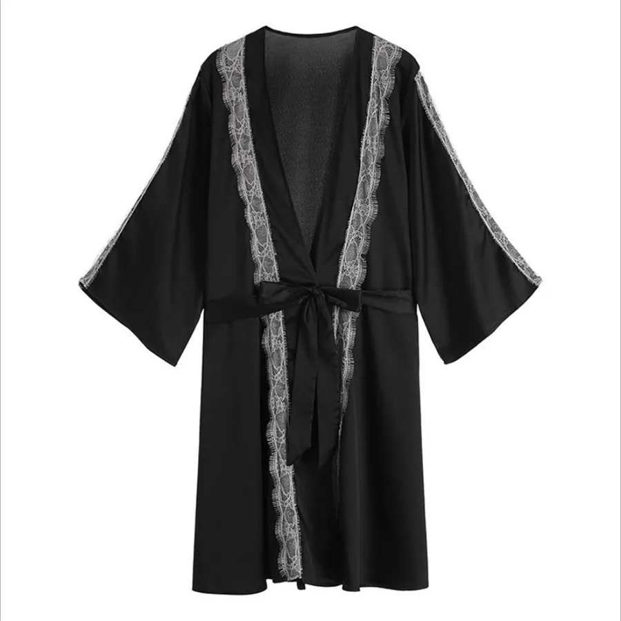 

Women's fashion Bathrobe suit Lace nightdress night-robe seduction Sexy lingerie home clothing (robe+braces skirt+T-Underpants)