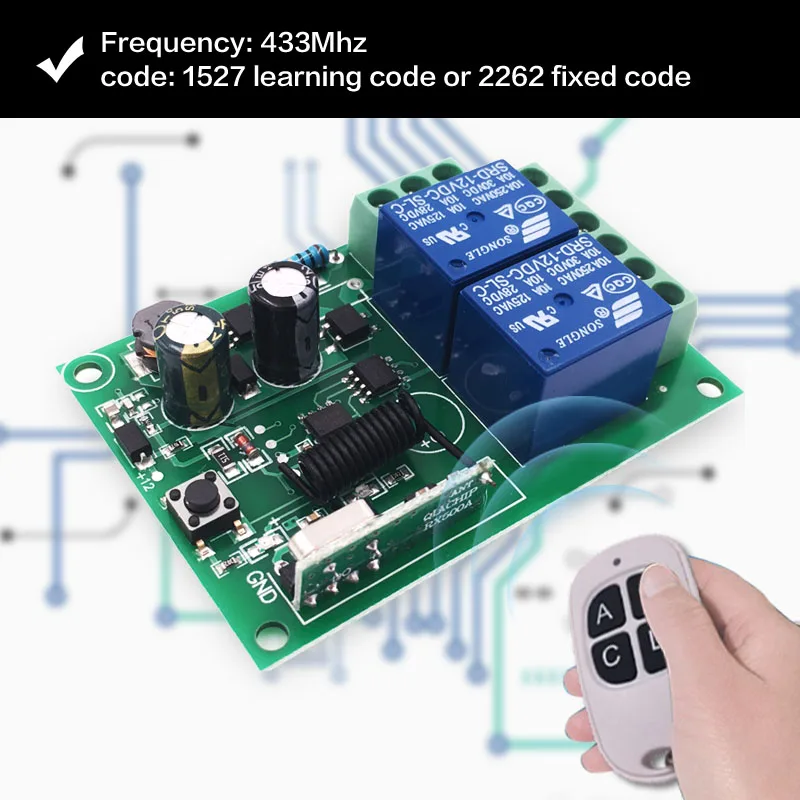 

RF Switch Remote Control AC 85~220V 2CH Relay Receiver and Transmitter for Universal Garage Control and Home appliance Control