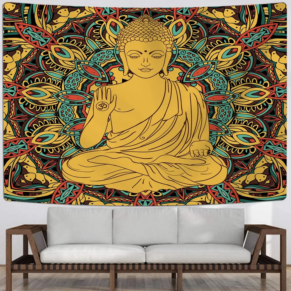 

Gold Portrait Tapestry Chinese Buddha Wall Hanging 3D Print Colorful Tapestry For Bedroom Wall Carpets Home Decoration Tapestry