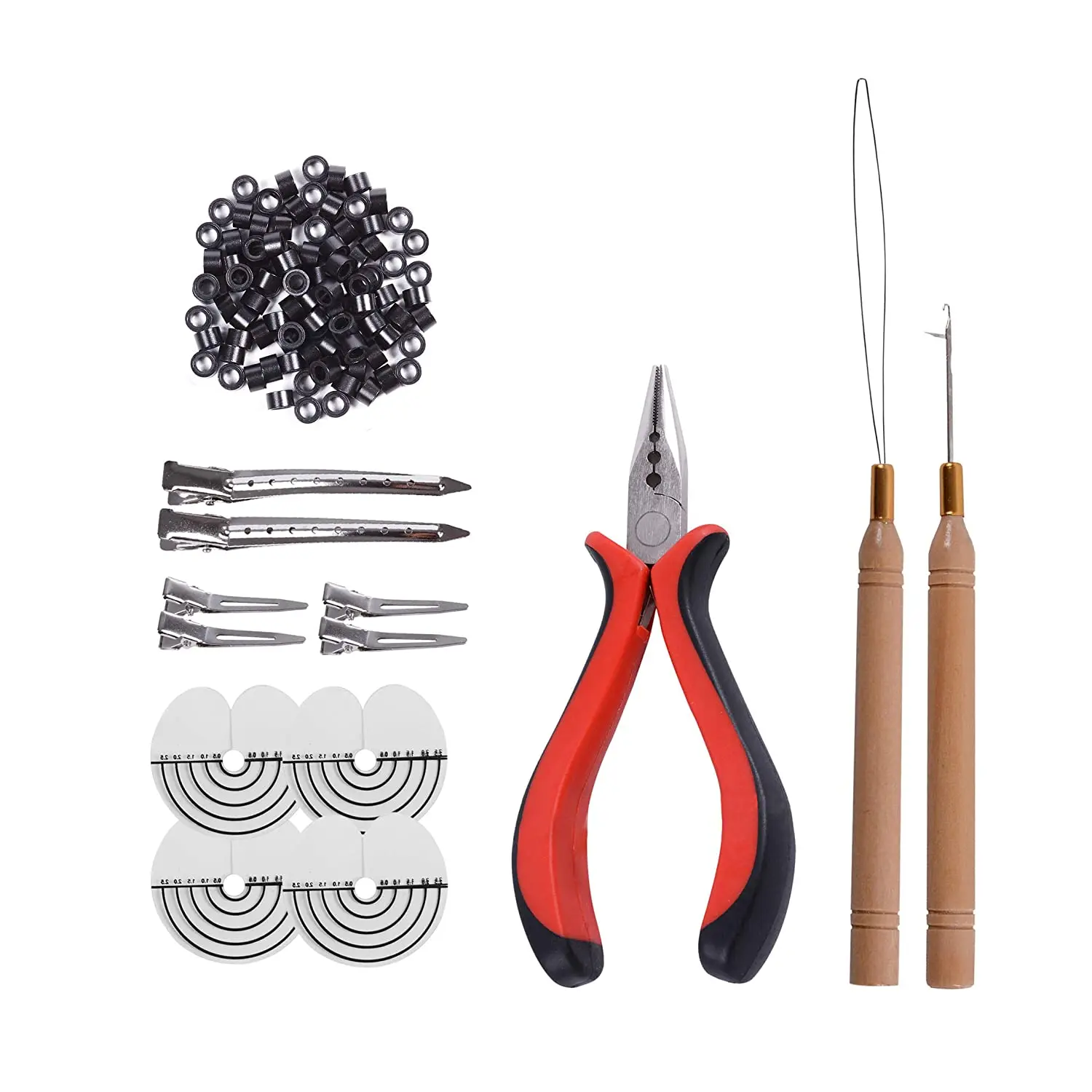 

Hair Extension Tools Kit 200pcs Silicone Micro Rings 3-hole Hair Pliers With 2 Micro Pulling Needle Loop Threaders With 6 Clips
