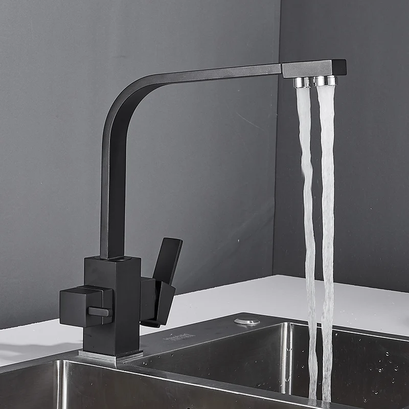 Azeta Filter Kitchen Faucets Black Brass 360 Degree Rotation Mixer Tap 3 Way Faucet Drinking Water Sink AT9638B | Обустройство дома