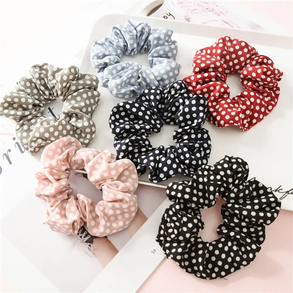 

1pcs Women Handmade Elastic Silk Scrunchie Polka Dot Design Hair Bands Chiffon Fabric Hair Accessories Solid Color