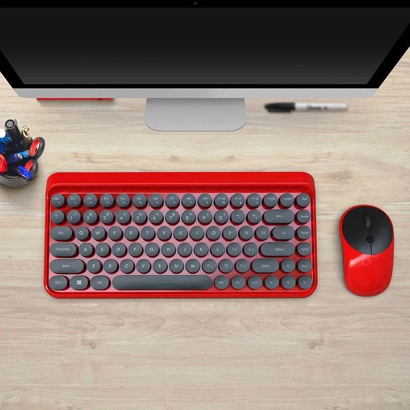 

Hot 2.4Ghz Punk Retro Dot Keyboard Office Notebook Wireless Keyboard Mouse Set Wireless Keyboard + Wireless Mouse + Battery