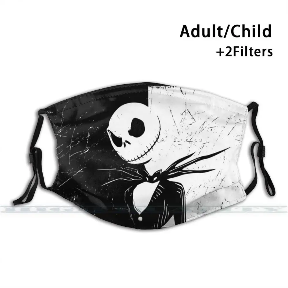 

Black And White Jack Fashion Print Reusable Funny Pm2.5 Filter Mouth Face Mask Mask Movies Skeleton Halloween Animation