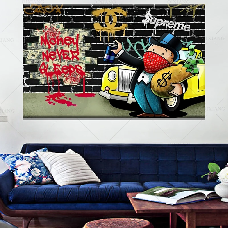 Деньги никогда не спит холст искусственные фразы искусство картины домашний