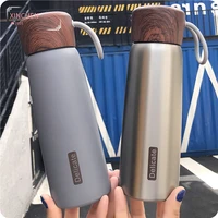 500ml thermos mug 304 stainless steel vacuum flask insulated thermos water bottle milktea with portable rope wood lid