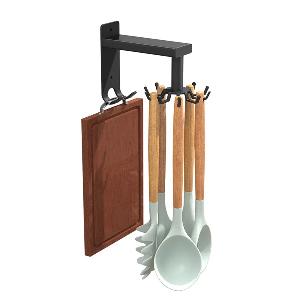 

Rotating Kitchen Hooks Adjustable Spin Kitchen Rack Wall Mounted Organizer Utensils Hanger for Spoon Towel Pot Spatula