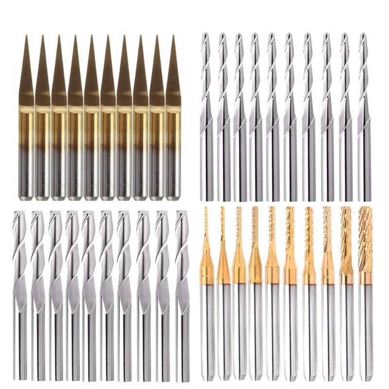 

40Pcs 3.175mm CNC Engraving Router Bits End Mill Cutter Mini PCB Carbide Router Bits Kit Set for Milling Tools