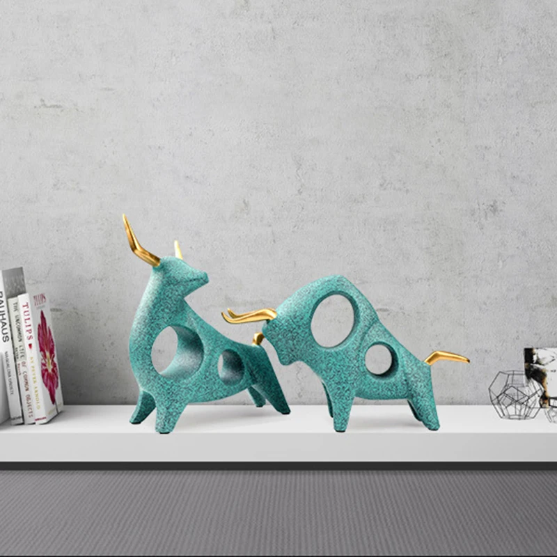 1 пара 3D статуя быка домашний декор фигурка животного абстрактная скульптура