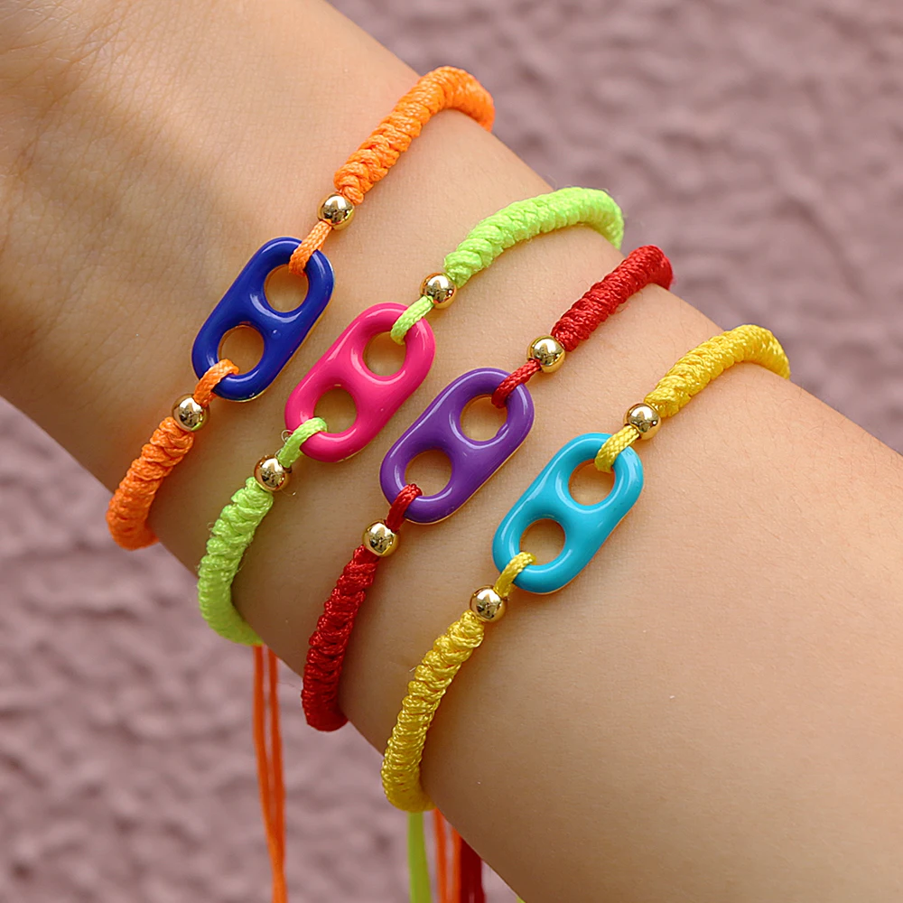 Браслет цепочка для женщин и мужчин флуоресцентный плетёный браслет с радужной