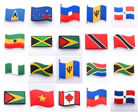 New Custom 1PCS National Flag Croc Charms Accessories PVC Shoe Decorations  Fit For Wristband Hole Wen Women Kids Gifts