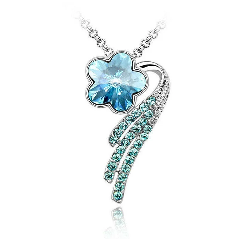 

Women's Engagement Jewelry Silver Lake Blue Crystal Pendant Necklace