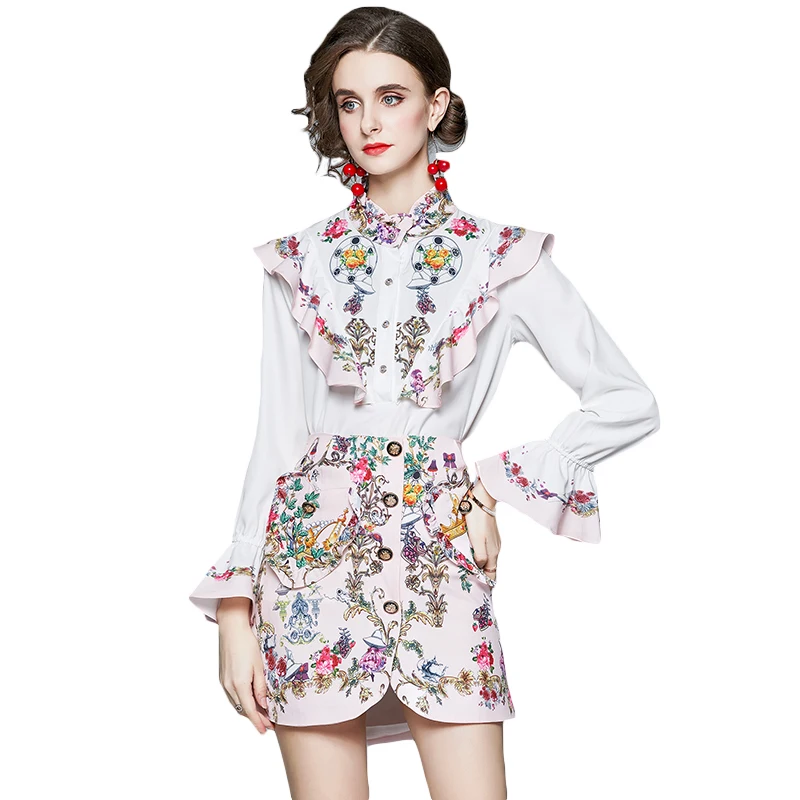 

- the new Europe and the United States favors the horn sleeve ruffled shirt skirt of tall waist small sweet atmosphere quality s