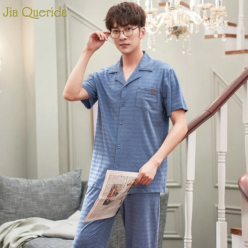 Пижама мужская хлопковая с длинным рукавом роскошная Домашняя одежда пижама