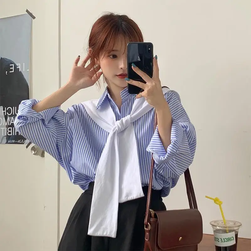 

Fall 2020 Loose Long Striped Long Sleeve Shirt Top Women Blusas Ropa De Mujer