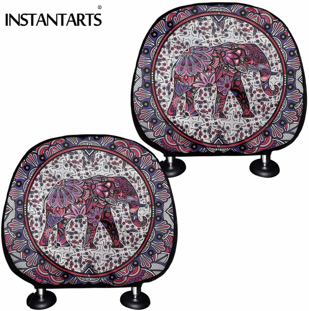 

Чехол на подголовник автомобильного сиденья INSTANTARTS, чехол из эластичного полиэстера с принтом мандалы, слона, цветов