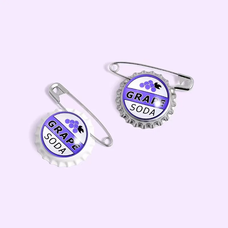 GRAPE SODA Beer Bottl Creative Cartoon Round Brooch Cut Pin Books Badge Enamel Backpack Lapel Pins Hat Jewelry Gifts for Friends
