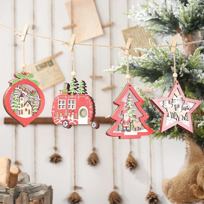 

Рождественские украшения деревянные висячие подвески звезда Рождественская елка Колокольчик Рождественские украшения для дома вечерние ...