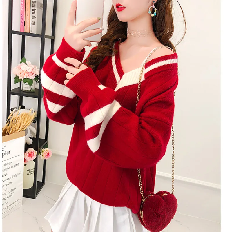 Пуловер Женский свободного покроя с V-образным вырезом | Женская одежда