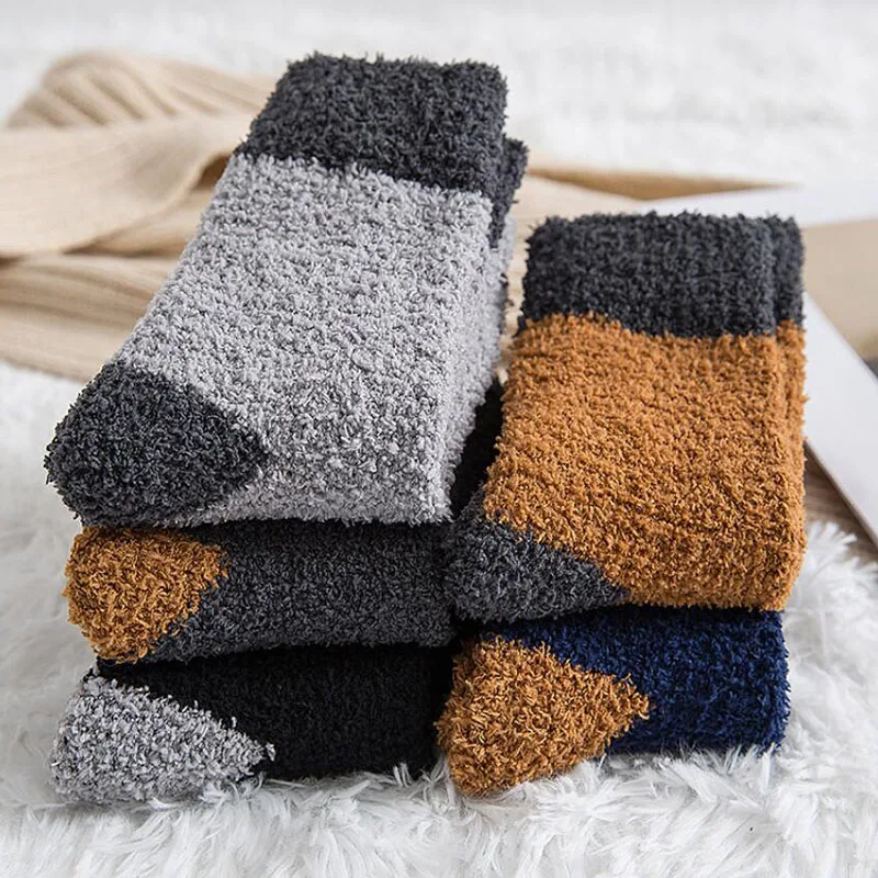 

Модные утепленные мужские носки из кораллового флиса, мужские носки, зимние теплые длинные толстые носки, мужские мягкие носки в стиле пэчворк, домашние носки для пола