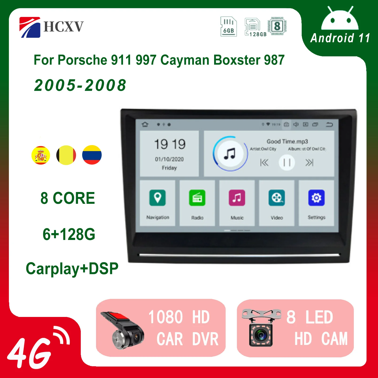 

HCXV Car Radio Android Player For Porsche 911 997 8'' Car Stereo Carplay Intelligent System Multimedia GPS Navigation 2005-2008