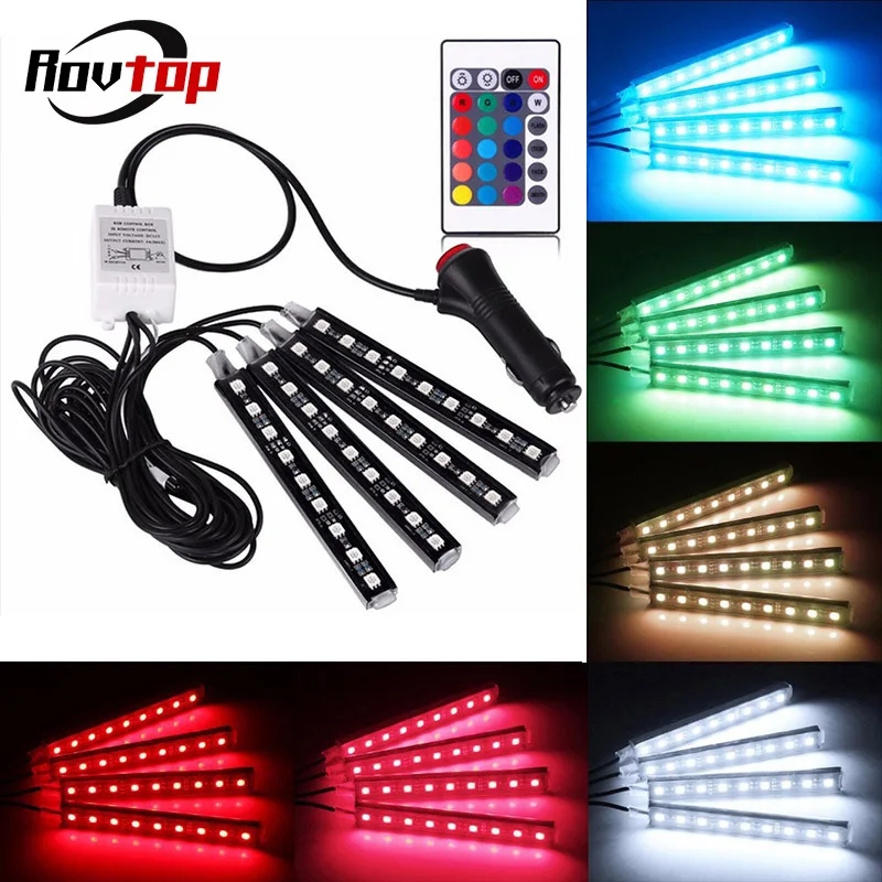 9 светодиодными лампами 4 в 1 интерьер автомобиля 5050 RGB атмосферу светильник тире пол ноги полосы светильник адаптер для автомобильного прикуривателя декоративные светильники Z2