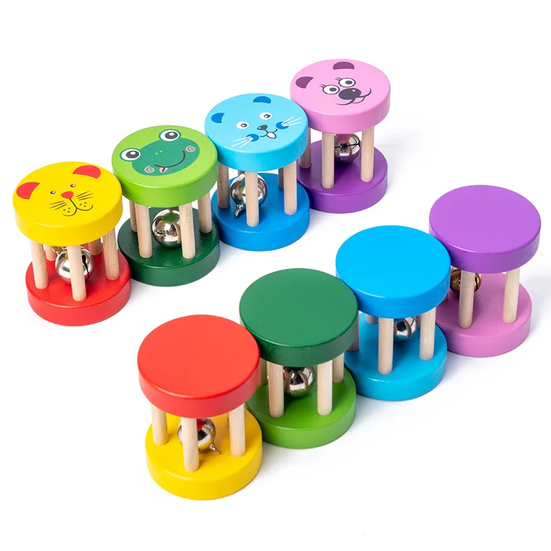 

Cartoon Montessori Wooden Cage Rattles Toy Musical Hand Bell Instruments Shaking Handbell Toy Intellectual Early Educational Toy