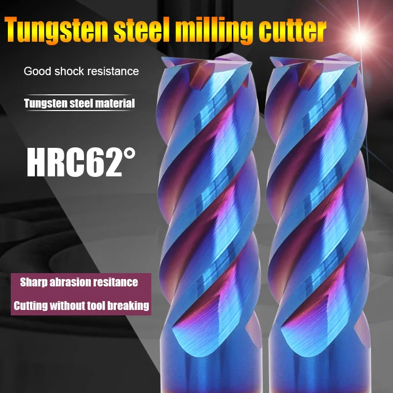 

CNC high Speed Turning Cutter Machine Cutting Tools HRC62 Nano Coating Tungsten Steel Milling Cutter Flat End Mills for Metal