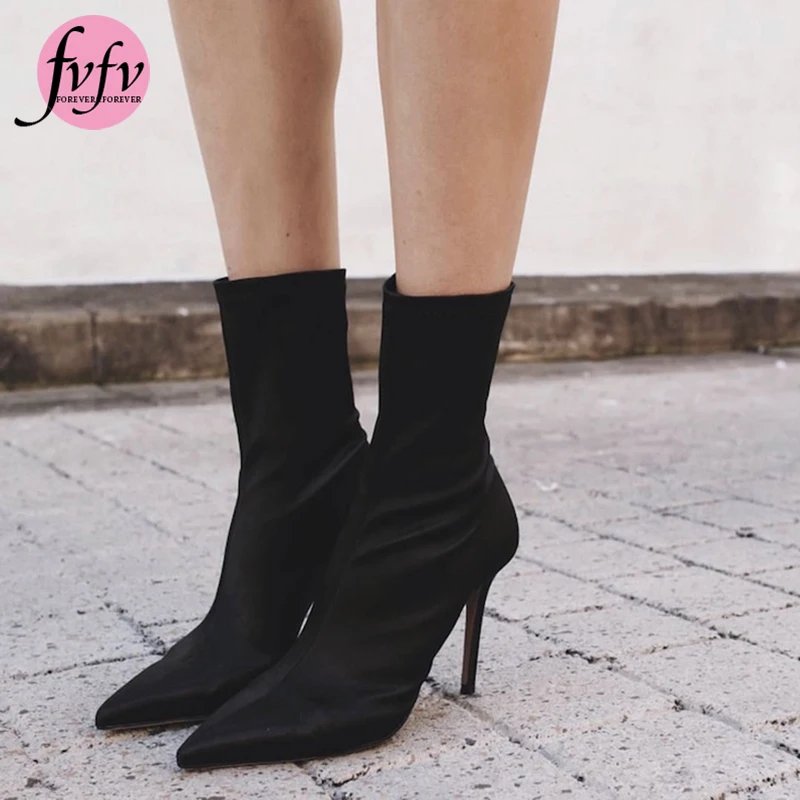 [FVFV]2020 размера плюс 41 женские Фетиш Шелковый носок сапоги на высоком каблуке