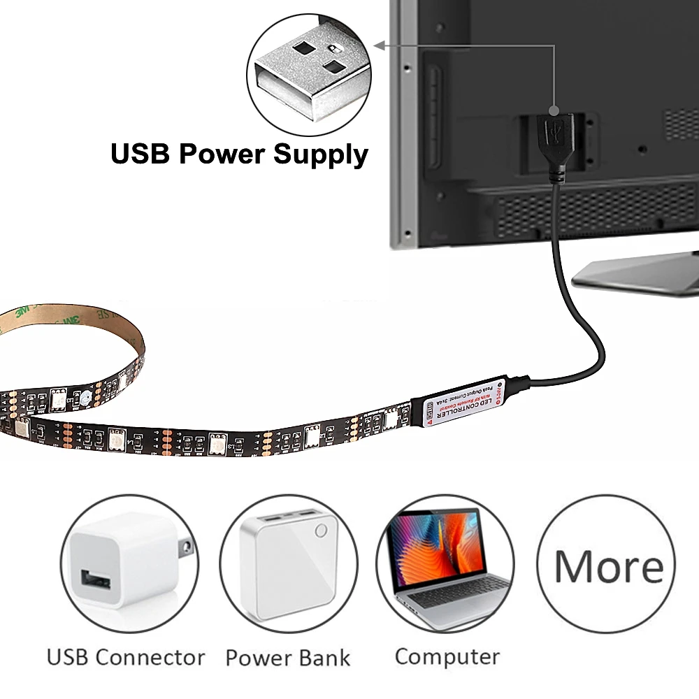USB шкаф лампа RGB светодиодный светильник полоса лампочка подсветка ТВ ПОДСВЕТКА ПК Музыка/RF/Bluetooth контроллер DC5V SMD 5050 Светодиодный светильник Лампада