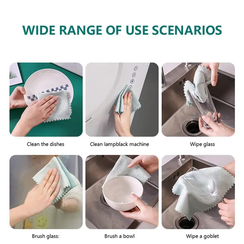 

5pcs/10pcs Cleaning Cloth Set Wave Pattern Fish Scale Dish Rag Water Absorbable Glass Kitchen Wipes for Table Window Household