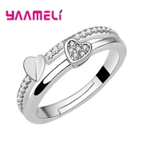 sweet double love heart charms ring for women female wedding engagement excellent 925 sterling silver shiny cubic zircon bague