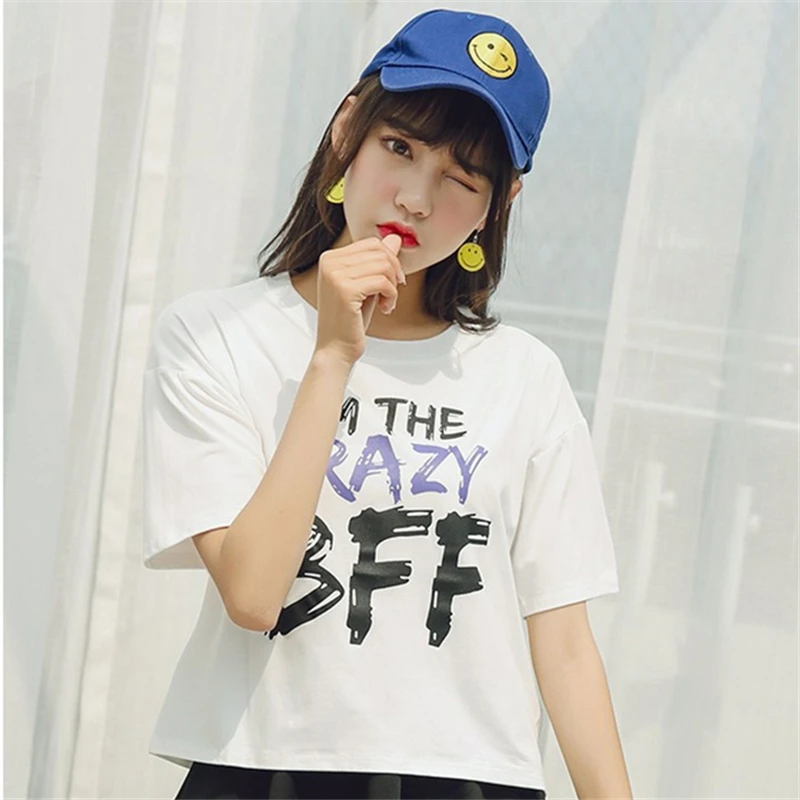 2019 модная летняя футболка женская простая с буквенным принтом коротким рукавом