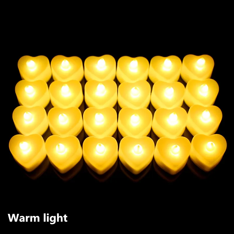heart warm 24 шт. светодиодный светильник-свеча для чая, лампа на батарейках, имитирующая цвет пламени, мигающие свечи для украшения дома, свадьбы, дня рождения, вечеринки - Цвет: heart warm