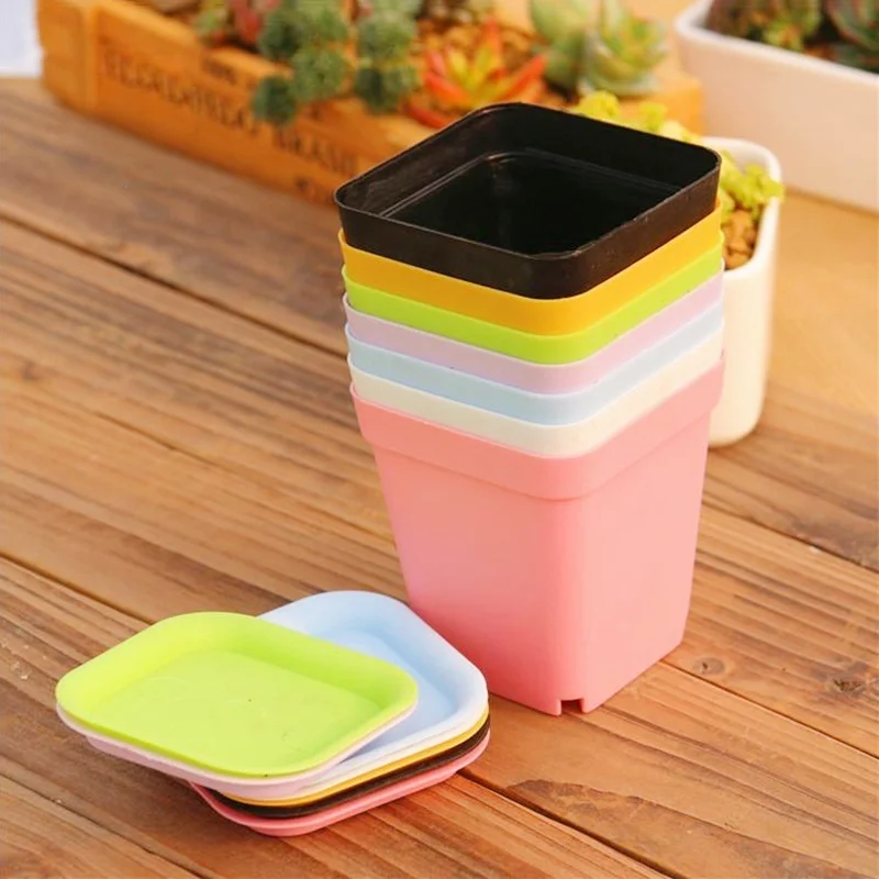 5PCS Plastic Square Flower Planter Pots Tray Home Office Garden Decor Nursery Pot Small |