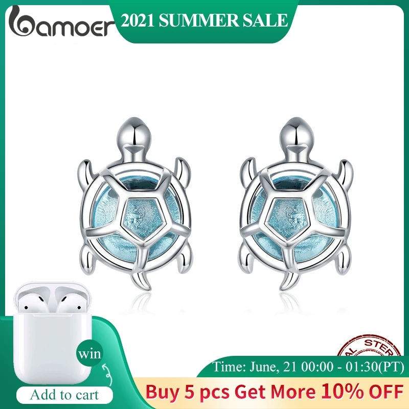 Женские серьги гвоздики bamoer Ocean Blue Turtles из стерлингового серебра 925 пробы