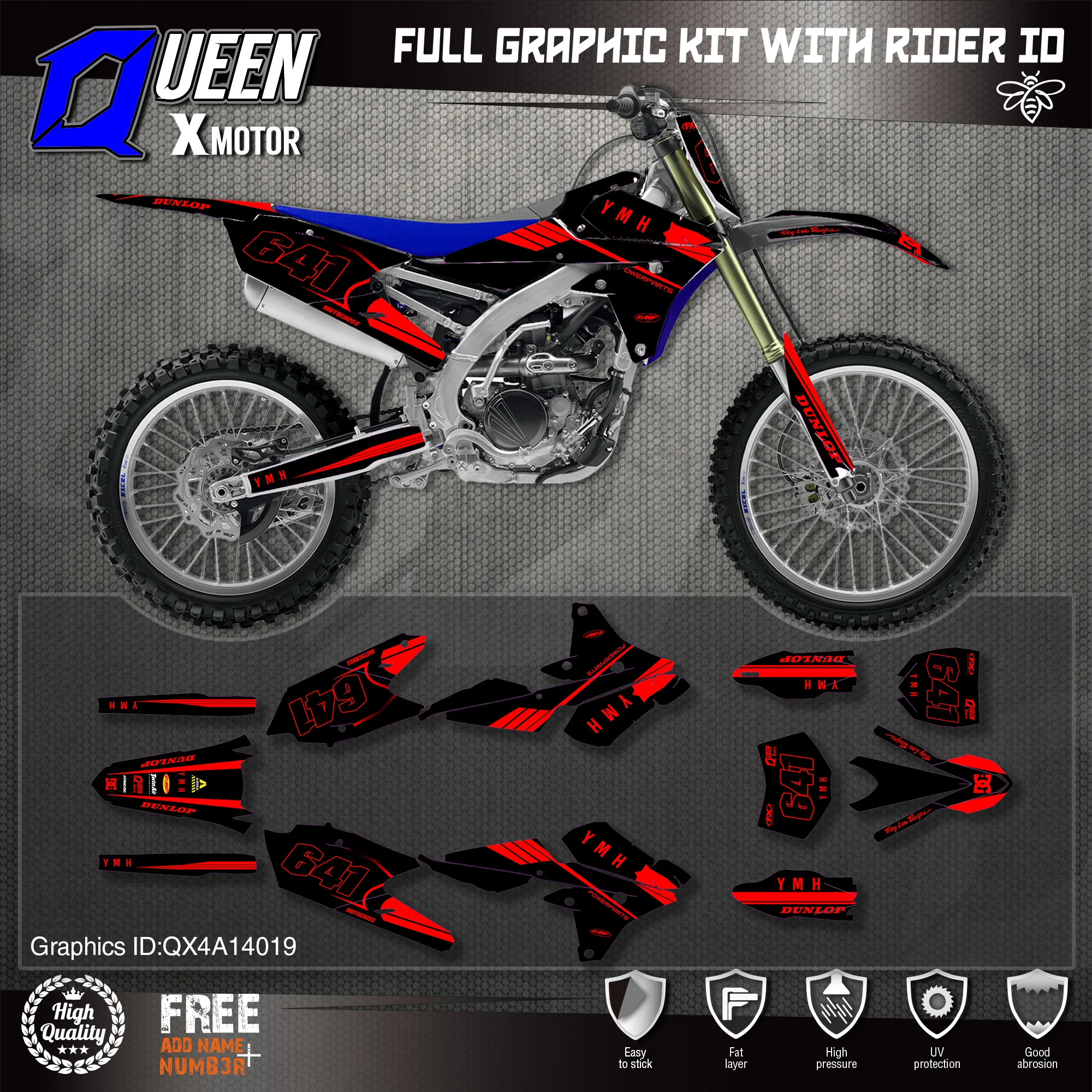 QUEEN X MOTOR Custom Team Graphics Backgrounds Decals 3M Stickers Kit For YAMAHA 14-18YZ250F 15-18YZ250FX WRF250 14-17YZ450F 019 |