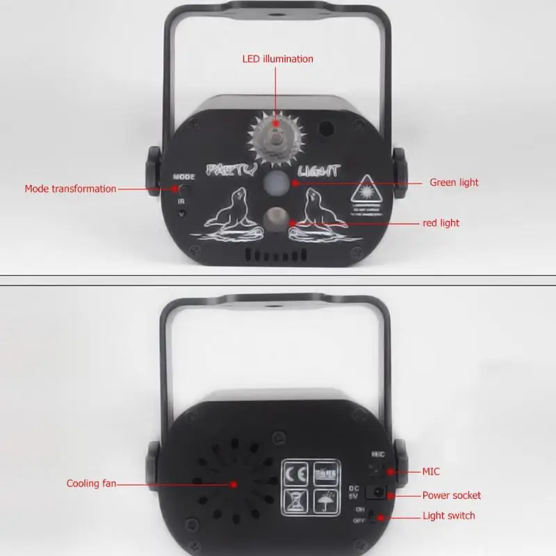 

Rechargeable LED Laser Projector Light Mode transformation Convenient and Fast Voice-activated Club DJ Disco Stage Light