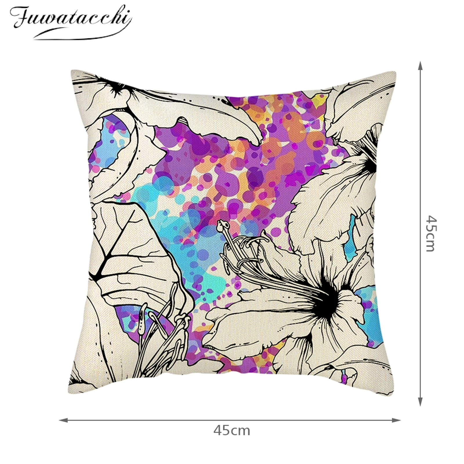 

Fuwatacchi Cushion Cover Geometric Flower Pattern Decorative Cushions Pillowcase Linen Pillow Sofa Decoration Pillowcover 45X45