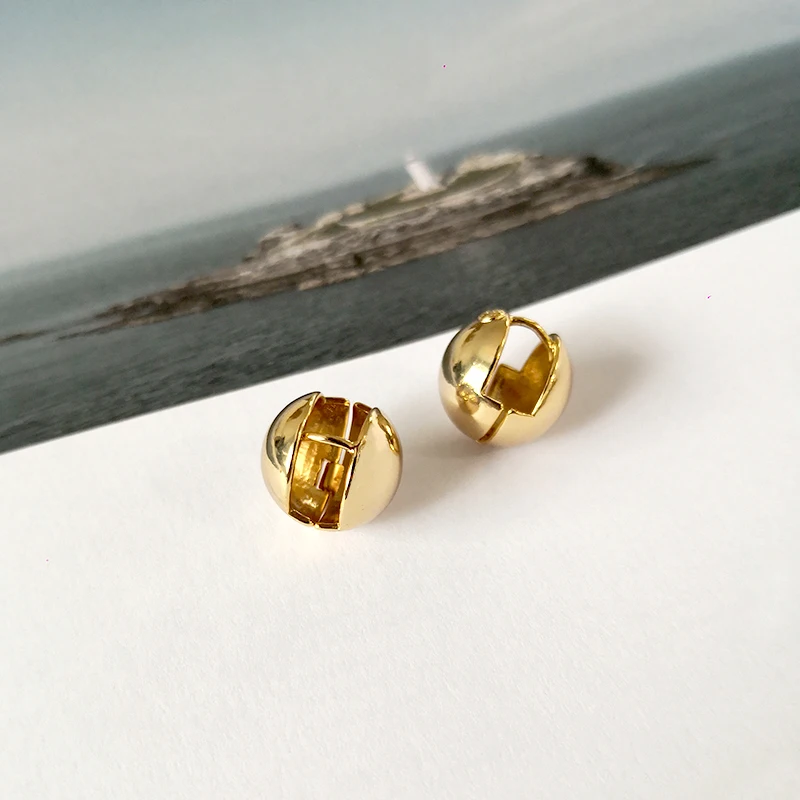Gold Polished Ball Peri'sBox 4 вида конструкций круглый шар геометрические серьги текстурированные золотые серьги для женщин звезда Сережка в виде корзинки Huggie серьги - Окраска металла: Gold Polished Ball