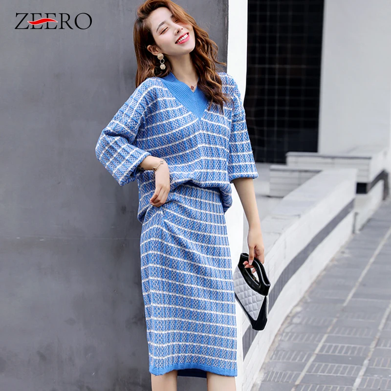 Осень 2019 комплект из 2 предметов корейский женский вязаный клетчатый свитер с v