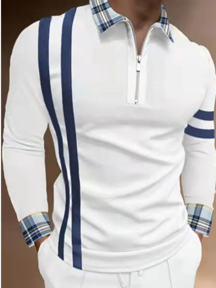 

Autumn Stripe High-end Brand Men Long Sleeve Polo Shirt Contrast Color Casual Striped Men Fad U.S Size High Quality