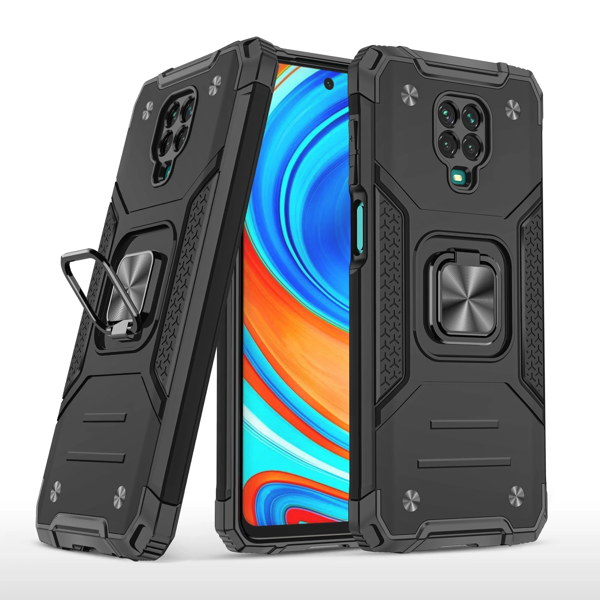 

Luxury Shockproof Armor Phone Case For Xiaomi Redmi Note 9 9S 9A 9C Pro Max Prime Power Magnetic Ring Kickatand Protection Cover